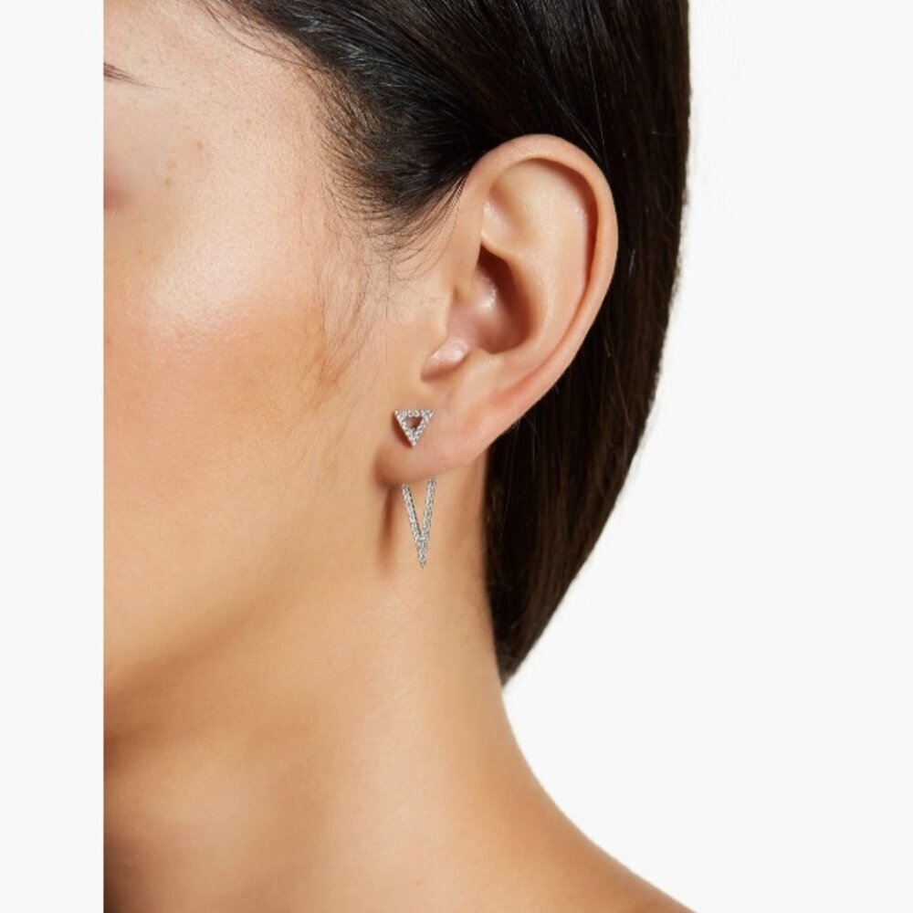 NEW White Rhodium Plated Swarovski Crystal Double Triangle Post Earrings​